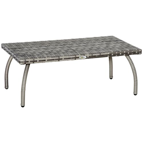 Rattan Coffee Table, Patio Wicker Table with All-Weather Grey