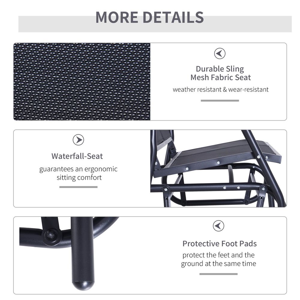Outsunny 2-Person Outdoor Glider Bench Patio 2 Seater Swing Gliding Chair Loveseat w/Power Coated Steel Frame for Backyard Garden Porch, Black