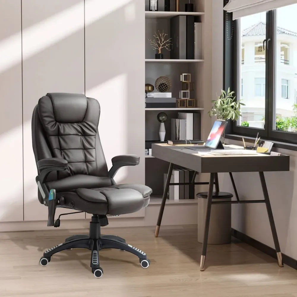 Ultimate Comfort Executive Office Chair with Massage and Heat - PU Leather Recliner, Brown