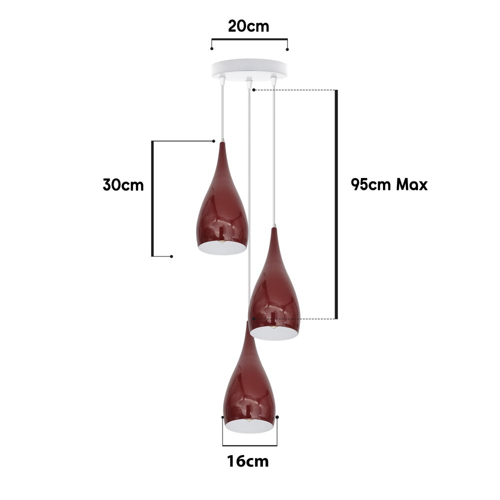 4 Head Modern Industrial Metal E27 Burgundy Teardrop Pendant Light Hanging Light Fixture