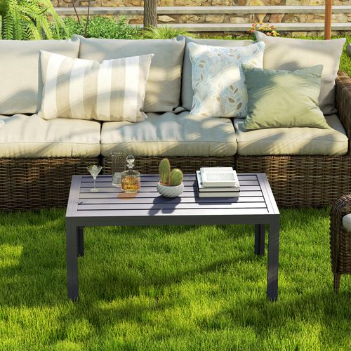 Outsunny Outdoor Side Table Garden Table with Steel Frame and Slat Top Grey
