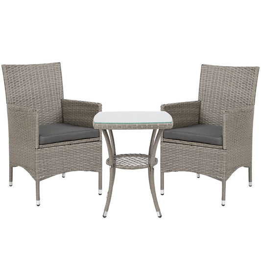 Outsunny  3pc Rattan Coffee Set-Grey Grey 60cmx58.5cmx89.5cm