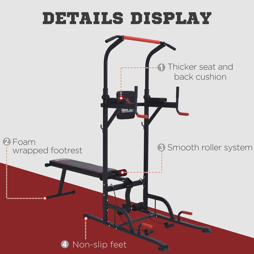 Ultimate Home Workout Tower: Steel Frame Bench Bars Ropes - HOMCOM