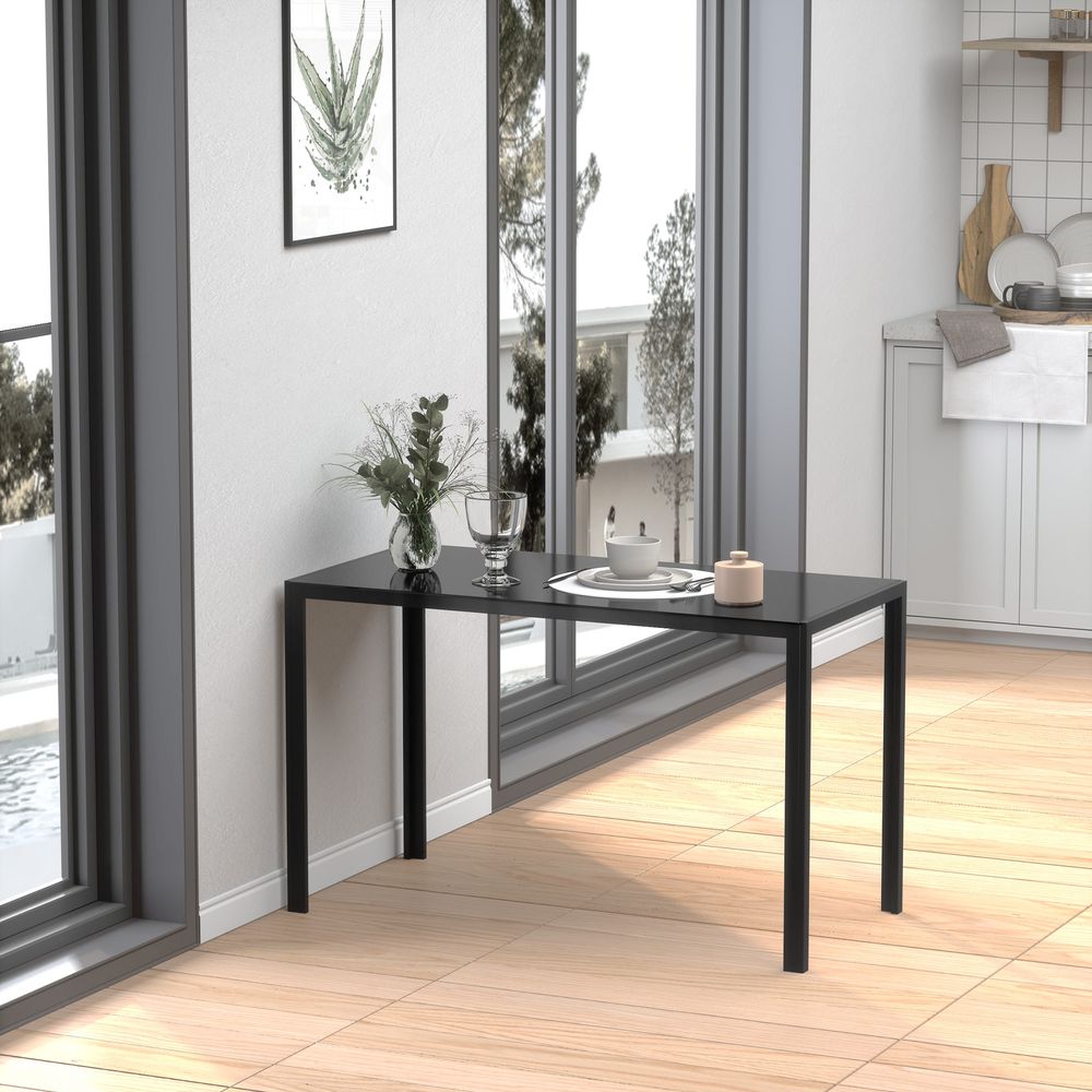 HOMCOM Dining Table for 4 People, Modern Rectangular Kitchen Table with Tempered Glass Tabletop and Steel Legs for Dining Room, Black