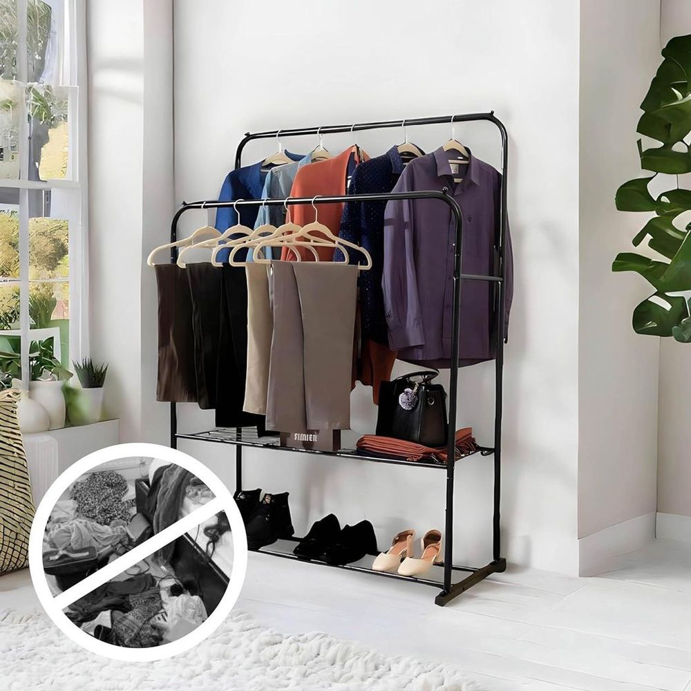 Maximize Storage Space with Black Double Clothes Rail