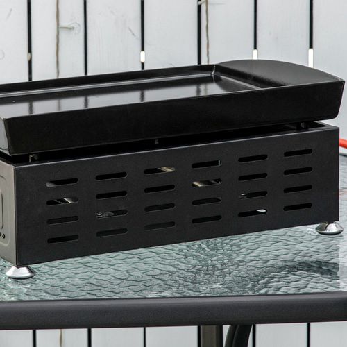 Outsunny Portable Gas Plancha BBQ Grill with 2 Stainless Steel Burner, 6kW