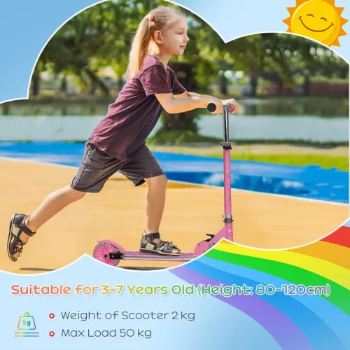 HOMCOM Kids Scooter with Lights, Music, Adjustable Height, Foldable Frame, LED Wheels, for Ages 3-7 Years