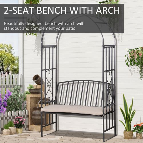 Outsunny Metal Bench W/Arch, 114L cm-Grey