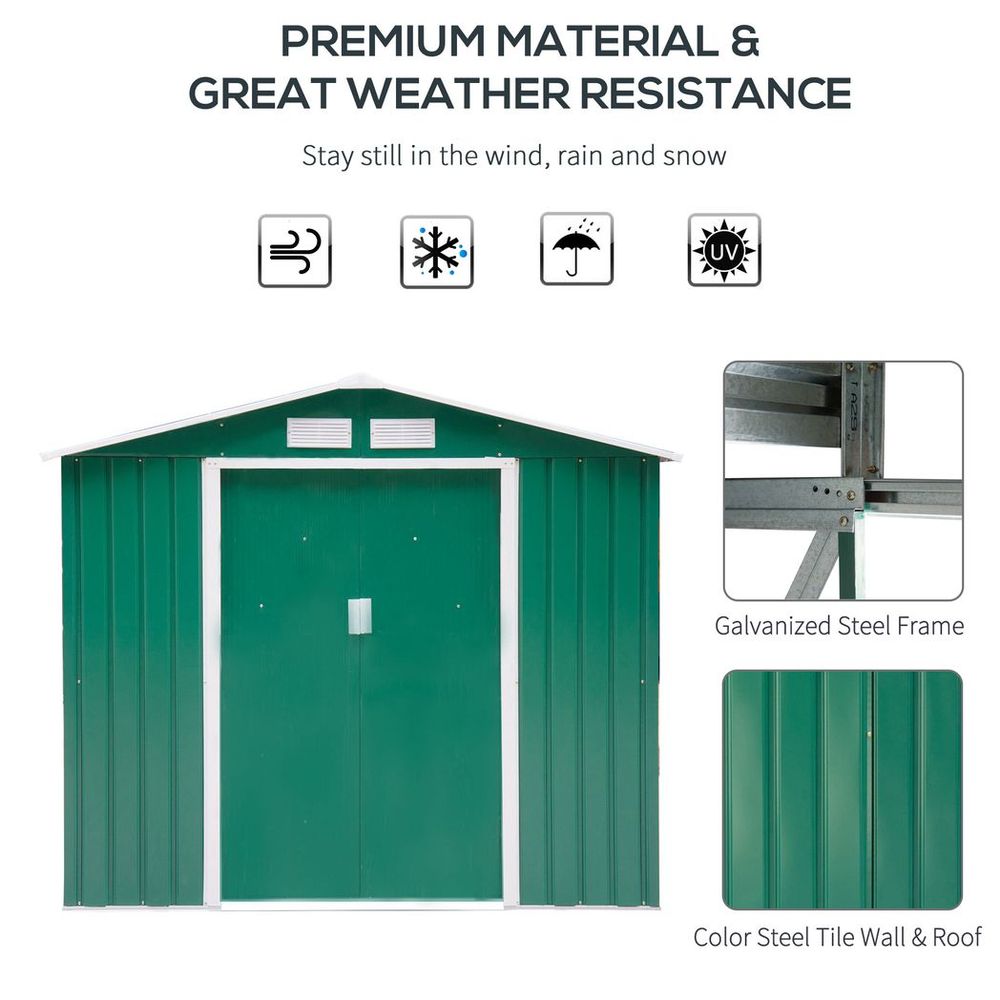 Outsunny Garden Shed Storage Unit - Locking Door, Floor, Vent - Green