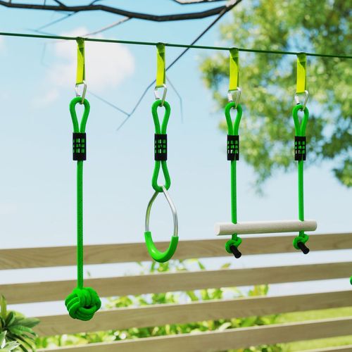 AIYAPLAY Obstacle Course for Kids with 10PCs Slackline Kit, Green