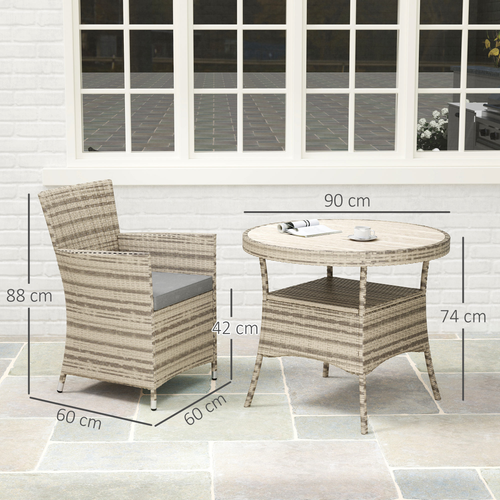 Outsunny Rattan Dining Set for 4 with Cushions for Patio, Balcony, Grey