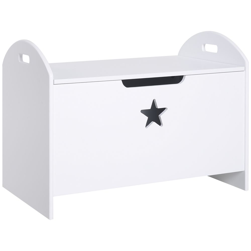 HOMCOM Kids Wooden Toy Box Organizer Children's Toy Storage with Lid Safety Hinge Side Handle Playroom Furniture White