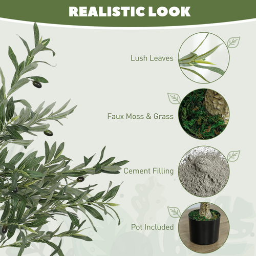 HOMCOM Indoor Artificial Plant, Faux Potted Silk Olive Tree