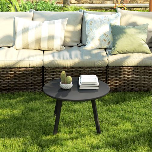 Outsunny 70cm Round Coffee Table with Non-Slip Foot Pads, Black