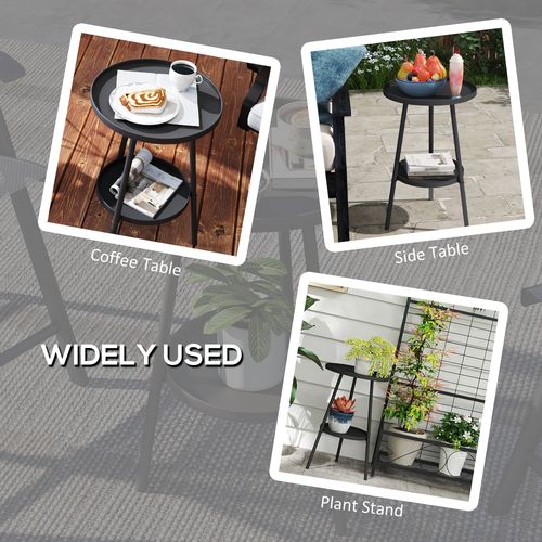 Outsunny Round Garden Table, 2-Tier Metal Patio Table Coffee Table, Black