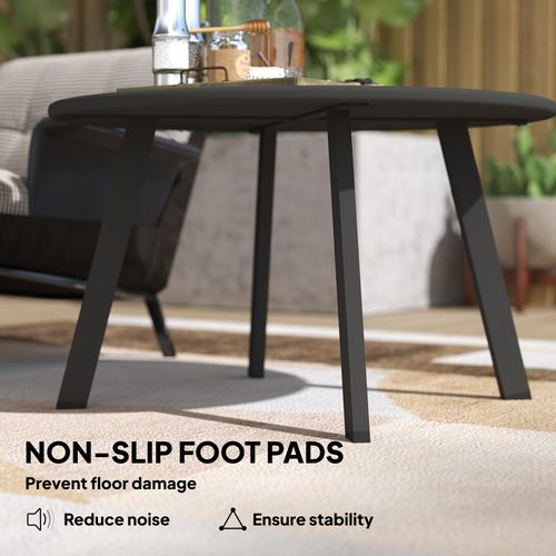 Outsunny 70cm Round Coffee Table with Non-Slip Foot Pads, Black