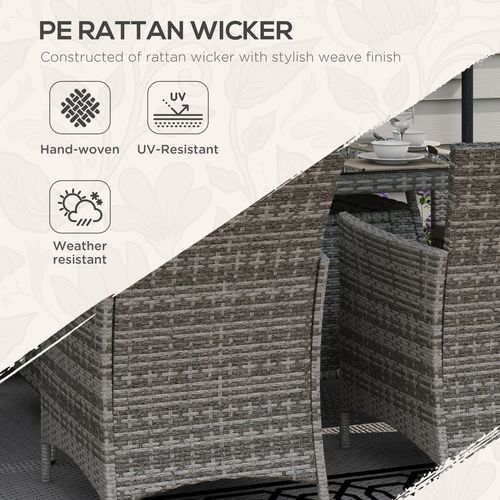 Outsunny PE Rattan Dining Set with Fire Pit Table and Cushioned Armchairs, Grey