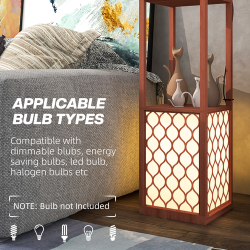 HOMCOM 2-Light Modern Floor Lamp with Shelves for Living Room, Bedroom, Brown