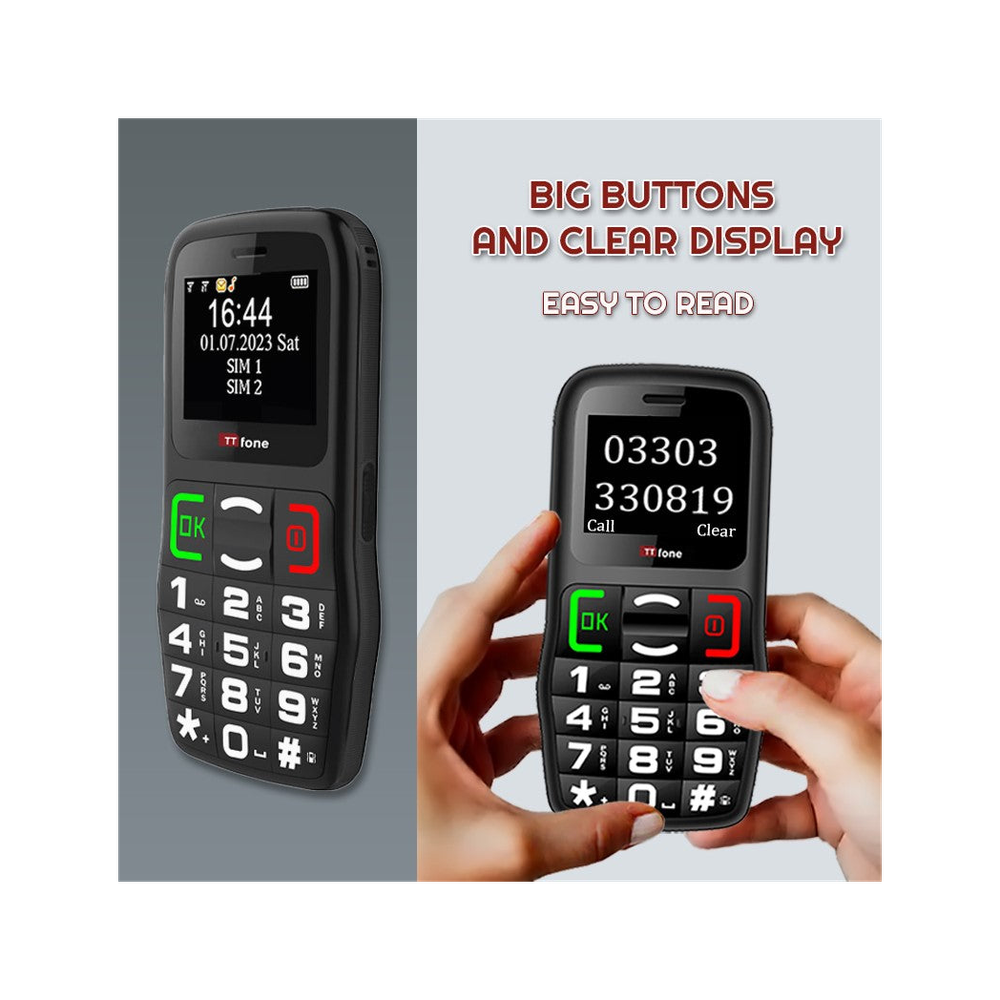 TTfone TT220 Big Button Mobile + Dock Charger - Vodafone Pay As You Go, Unlocked