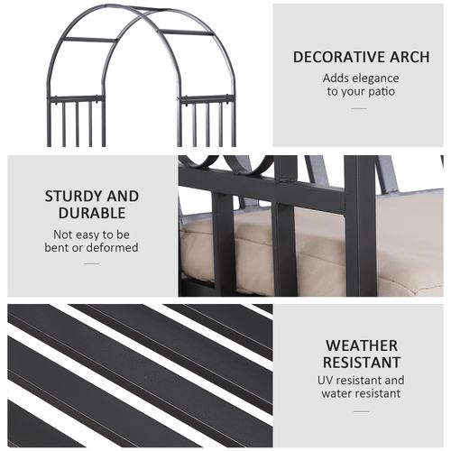 Outsunny Metal Bench W/Arch, 114L cm-Grey