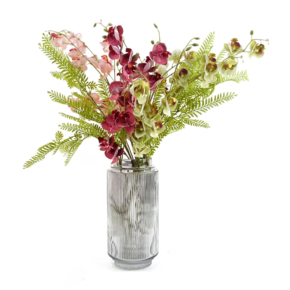 Premium 31cm Clear Ridged Glass Vase - Ideal for Real & Artificial Flowers - Hand-Finished for Unique Charm