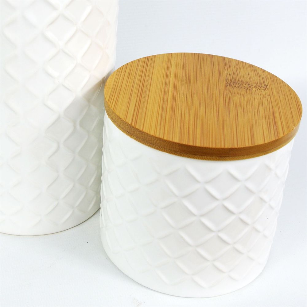 Elegant Embossed Cream Ceramic Jar Set - 2 Canisters w/ Lids