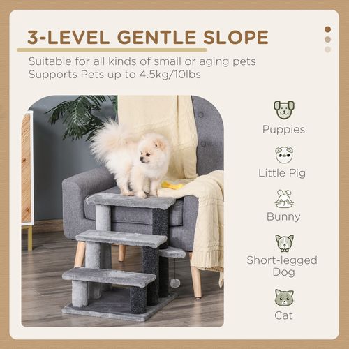 PawHut Pet Stairs with 3-step Stair, Scratching Posts, Platforms, Toy Ball