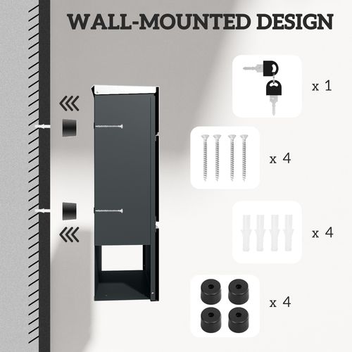 HOMCOM Modern Wall Mounted Post Box, Weatherproof Letterbox with Lock