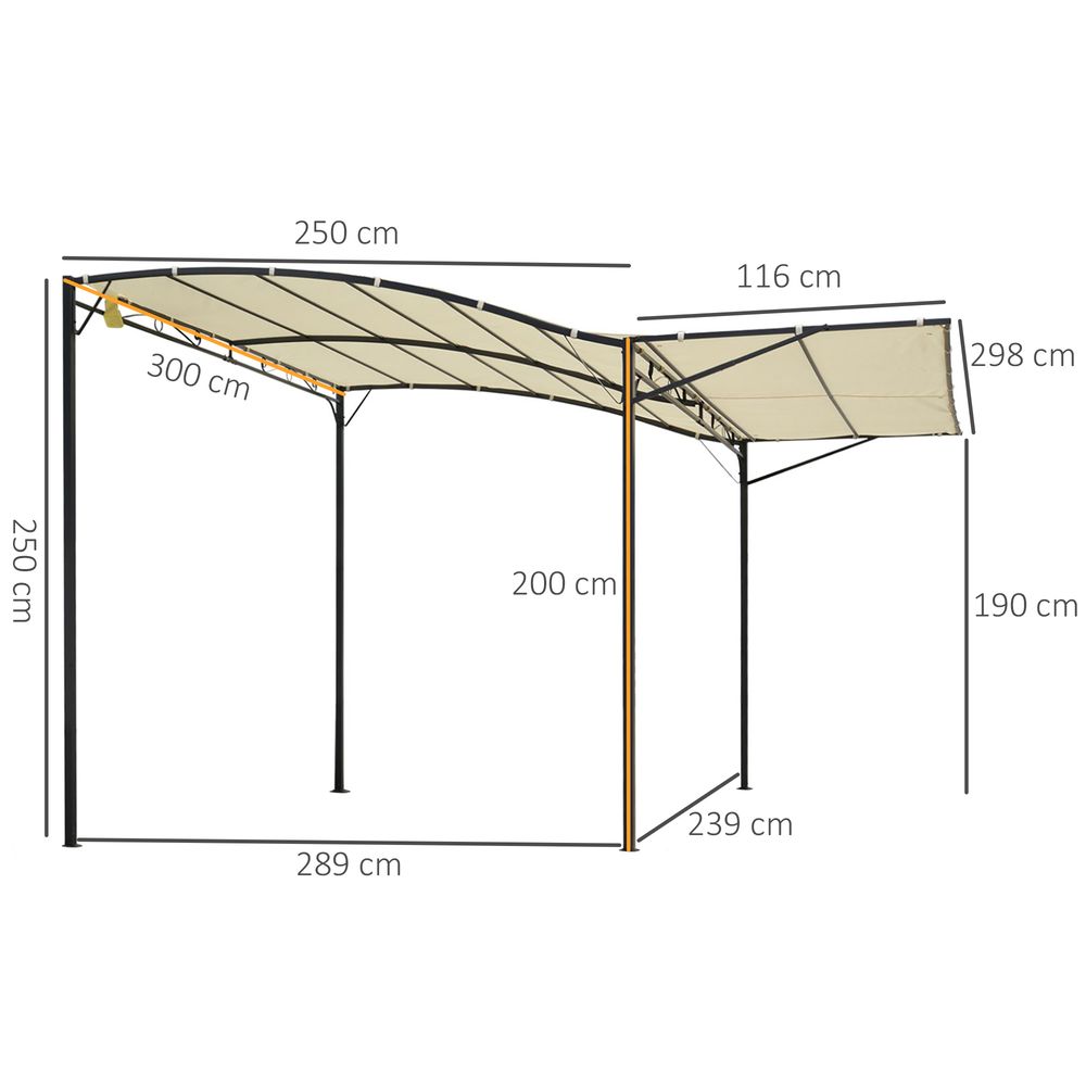 Outsunny Wall Mounted Garden Gazebo Awning, 300L x 250W x 200-250Hcm