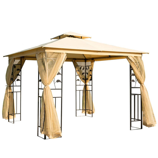Outsunny  3x3 m Double Top Gazebo-Beige Beige 2.95m x 2.95m x 2.65m