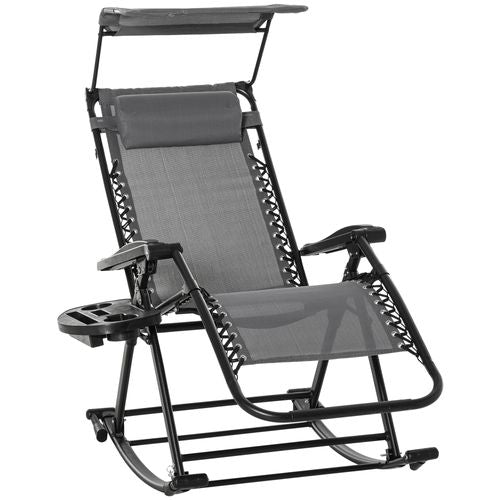 Folding Recliner Chair Outdoor Lounge Rocker Zero-Gravity Seat, Grey