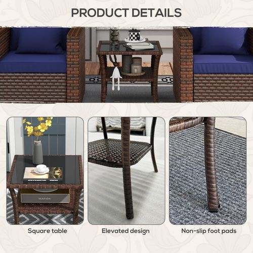 Outsunny PE Rattan Coffee Table, Two-tier Side Table with Glass Top, Brown