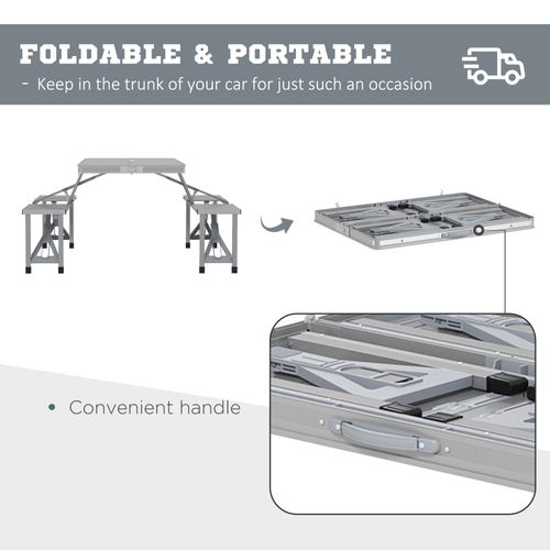 Outsunny Folding Camping Picnic Table with 4 Seats and Umbrella Hole, Grey