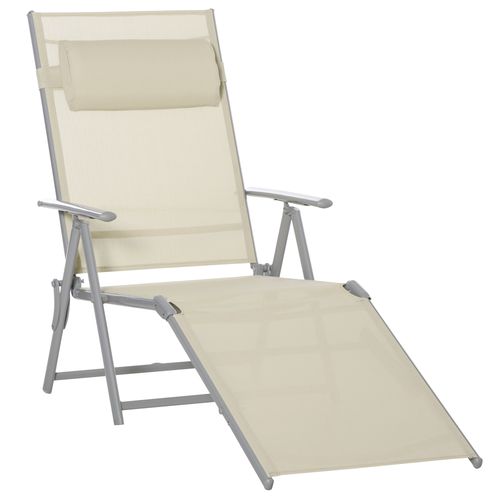 Sun Lounger Folding Chaise Chair Recliner & 7 Adjustable Backrest - Beige