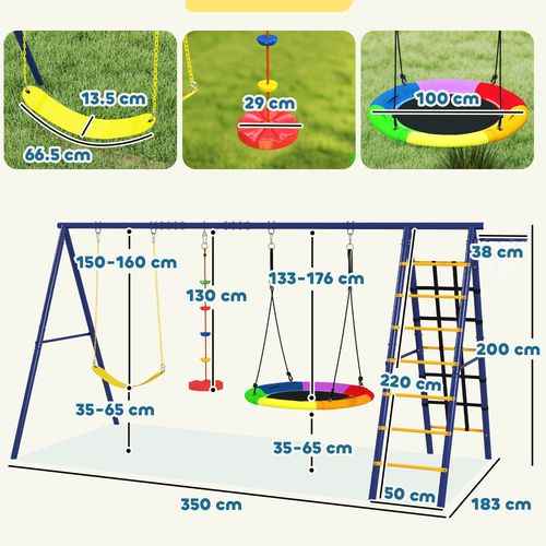 AIYAPLAY 6 in 1 Kids Swing Set with 3 Swings, Climbing Net and Ladder