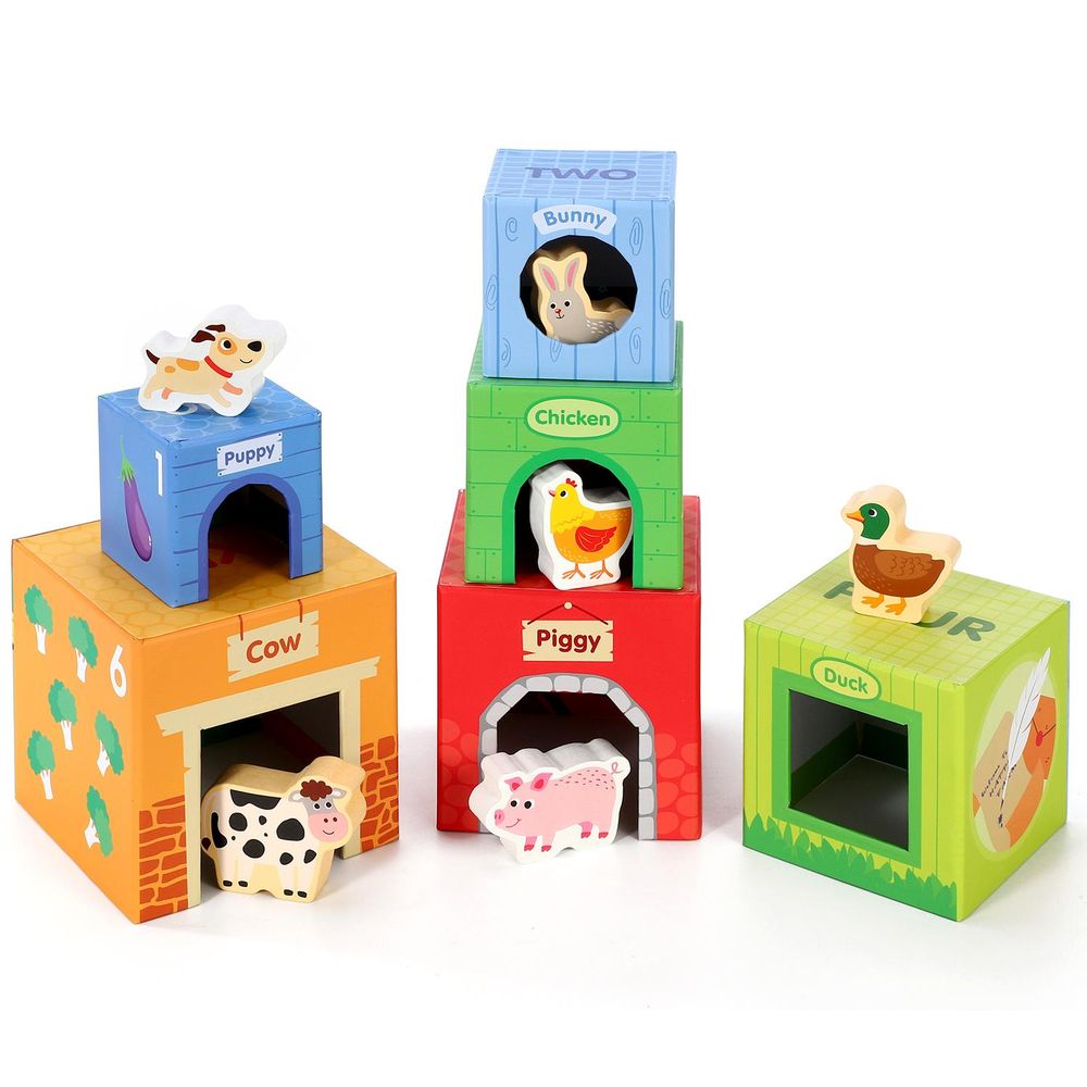 Premium SOKA Farm Stacking Cubes - Early Learning, Counting, Colors, Animals - High Quality