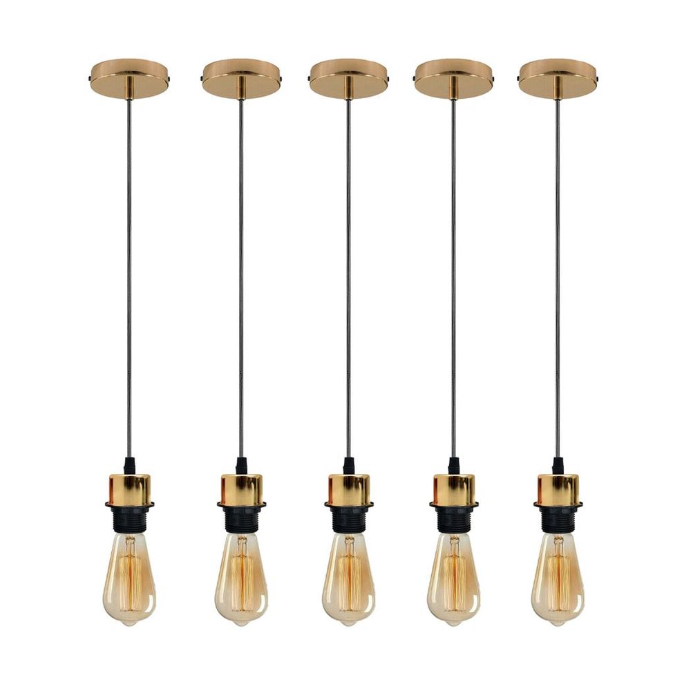 5 Pack Industrial French Gold Pendant Light, Lampshade Addable E27 Lamp Holder Light, E27 UK Holder Set With PVC Cable.