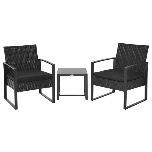 Outsunny  3 Pc Patio Rattan Coffee Set-Black  Black 40L x 40W x 35H (cm)