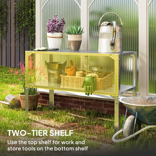 Outsunny 2 Tier Potting Bench Table, Galvanised Work Bench, Silver Tone