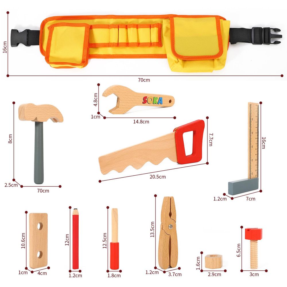 Building Fun with SOKA My Tool Belt - Quality Wooden Kids' Tool Set - Hours of Pretend Play!