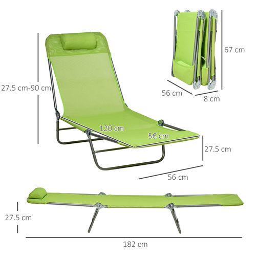 Outsunny 2 Piece Folding Sun Loungers with Adjustable Backrest, Pillow, Green
