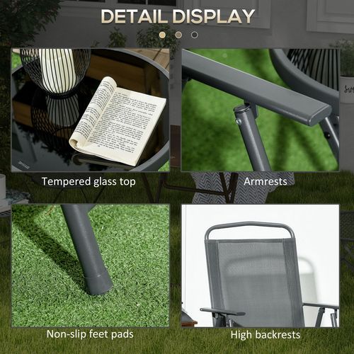 Outsunny Patio Bistro Set Folding Chairs & Coffee Table for Balcony, Dark Grey