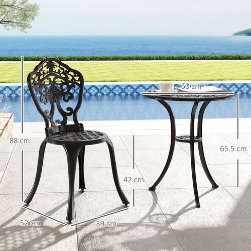 Outsunny 3 PCs Cast Aluminium Bistro Set w/ Parasol Hole for Balcony, Black