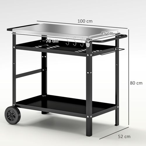 Outsunny BBQ Trolley with Stainless Steel Top, Movable Pizza Table, Black