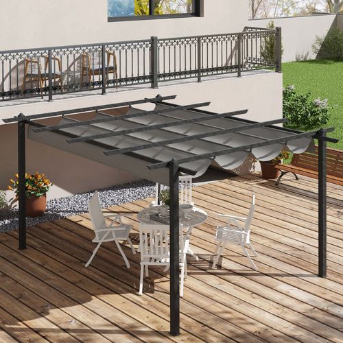 Outsunny 4 x 3(m) Aluminium Pergola Gazebo Garden Shelter w/ Retractable Roof