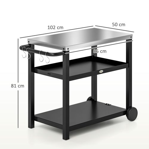 Outsunny Outdoor BBQ Table with 2-Tier Shelf, Outdoor Kitchen, Charcoal Grey