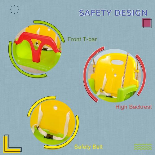 Outsunny 3 in 1 Kids Swing Seat, Adjustable Toddler Swing Chair, Green