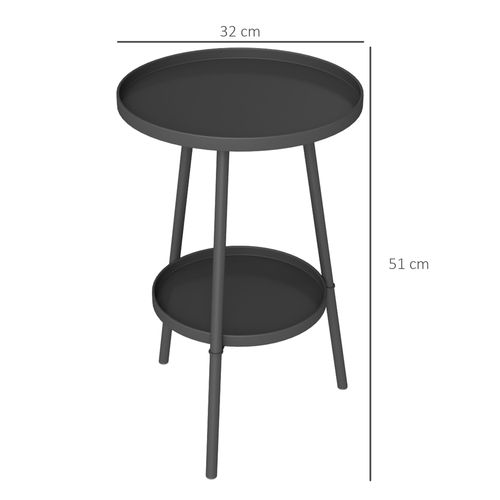 Outsunny Round Garden Table, 2-Tier Metal Patio Table Coffee Table, Black