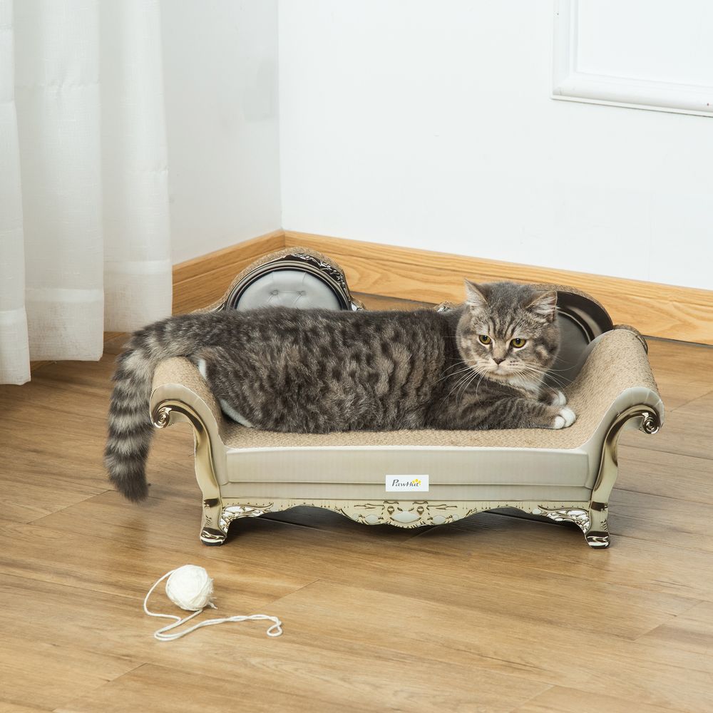 PawHut Cat Scratching Bed Pet Furniture Scratching Post w/ Catnip - Brown