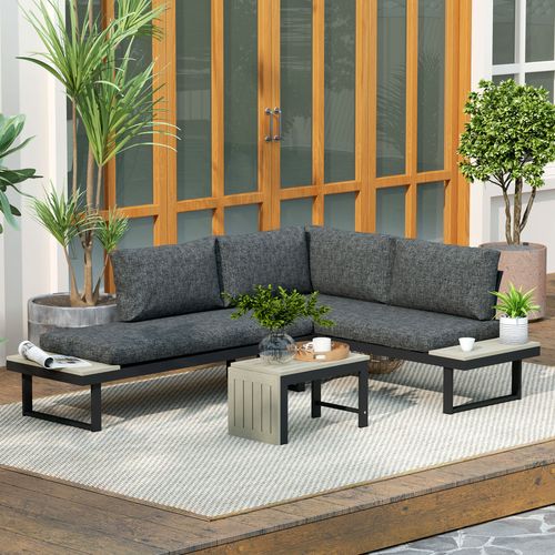 Outsunny 4 Seater L Shaped Aluminium Garden Furniture Set with Coffee Table